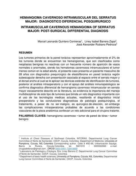 Pdf Hemangioma Cavernoso Intramuscular Del Serratus Major