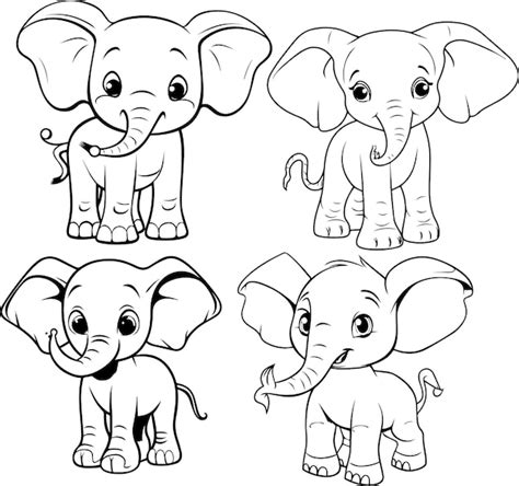 Premium Vector A Cartoon A Cute Elephant Black And White