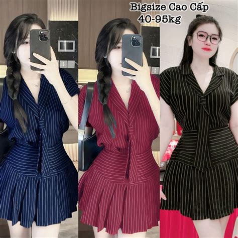Thời Trang Bigsize Set Bộ Váy Thiết Kế Cao Cấp Mix Áo Sọc Kẻ Cà Vạt Cổ Bẻ Hot Hit Nữ Cao Cấp