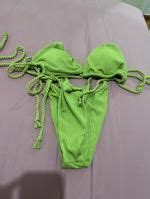 ZAFUL Multi Way Ribbed Backless Halter String Bikini Swimsuit In GREEN
