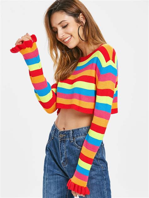 Rainbow Stripes Crop Sweater Multi Multi A Affiliate Stripes Rainbow Crop Multi