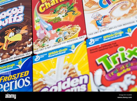 A Selection Of Childrens Breakfast Cereal Stock Photo Alamy