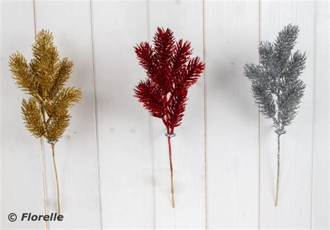 SGL PINE BRANCH W GLITTER 3 COLS ASS Florelle