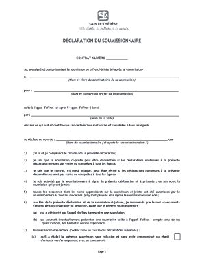 Fillable Online Sainte Therese D CLARATION DU SOUMISSIONNAIRE Ville