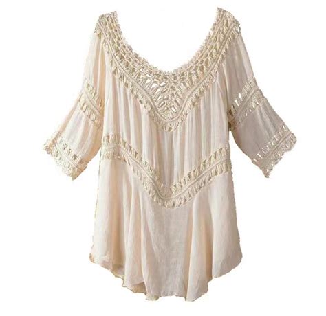 Loose Medium Style Large Hollowed Out Hand Hook Knit Beach Bikini Blouse On Luulla