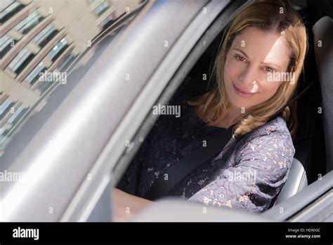 Caucasian Woman Driving Car Stock Photo Alamy