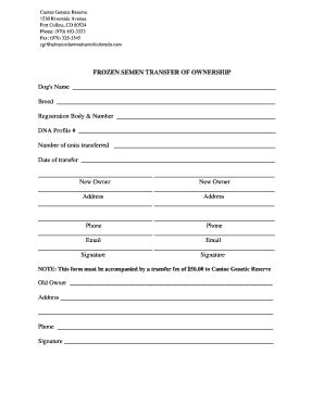 Fillable Online Transfer Of Ownership Form Canine Genetic Reserve Fax