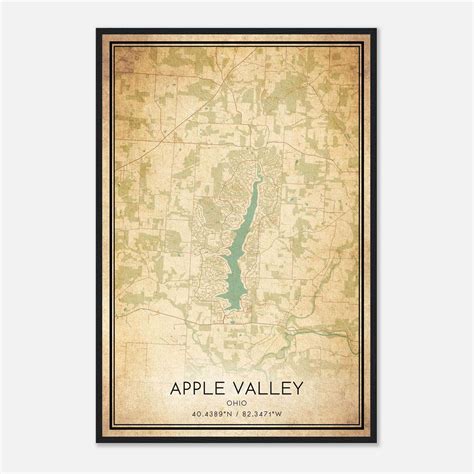 Vintage Apple Valley Ohio Map Poster, Apple Valley OH City Road Wall