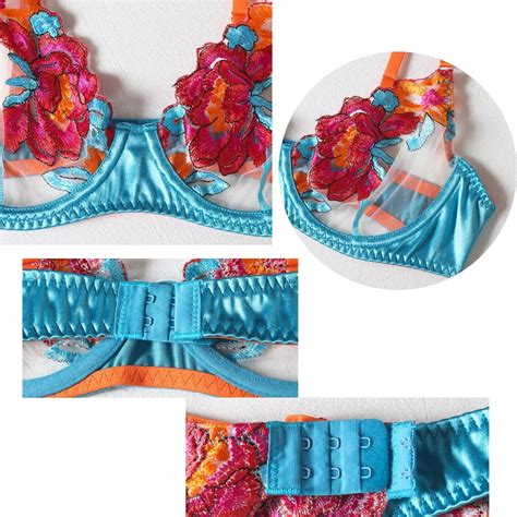 Floral Embroidery Blue Satin Lingerie Set Bridal Boudoir Etsy