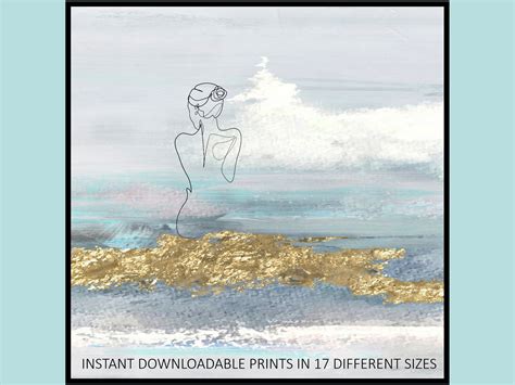 Minimalist Single Line Drawing Feminine Nude Beach Abstract Seascape Printable Outline Drawing