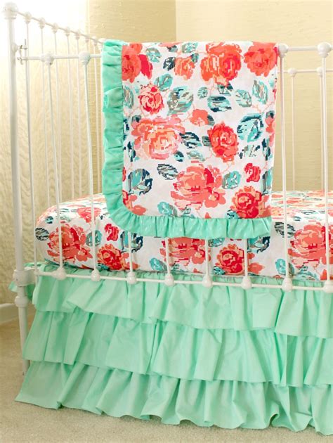 Pixie Park Coral Mint And Navy Baby Bedding Custom Baby Girl Bedding