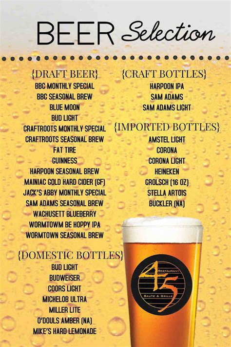 Beer Menu Restaurant 45