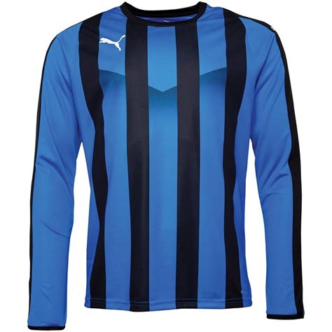 Buy Puma Mens Liga Striped Long Sleeve Jersey Electric Blue Lemonadeblack