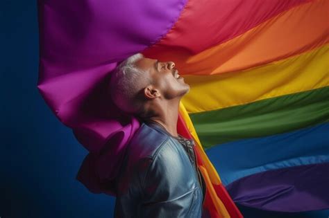 Premium Ai Image Expressive Pride Photo Of A Gay Man With A Rainbow Flag Pride Month