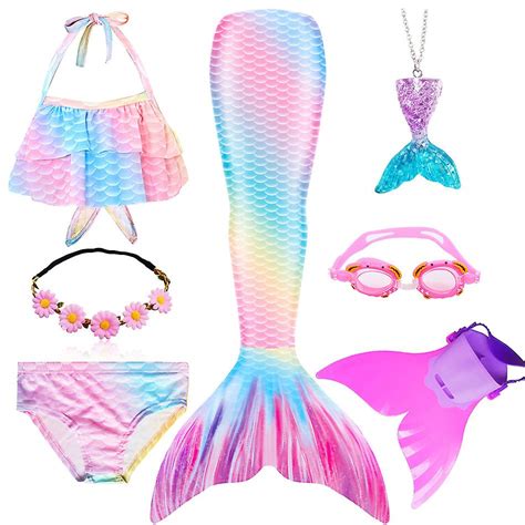 Girls Bathing Suit Mermaid Tails Beach Swimsuit Costumes With Monofins Bikini Swimming Cosplay
