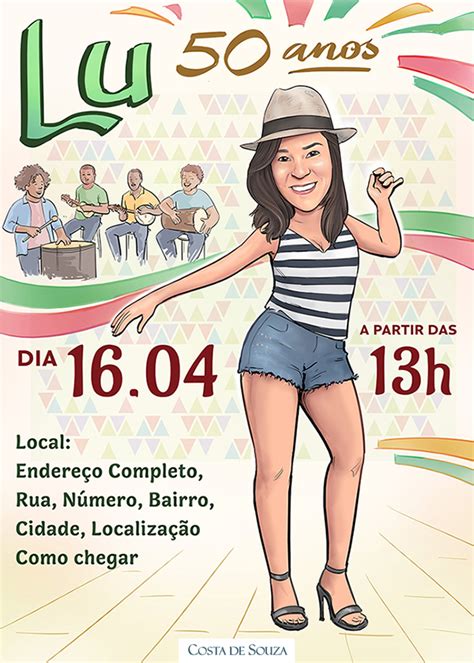 Caricatura Convite Aniversario Anos Samba Costa De Souza