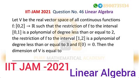 Iit Jam 2021 Linear Algebra Solution Mathematics Solution Qno 46