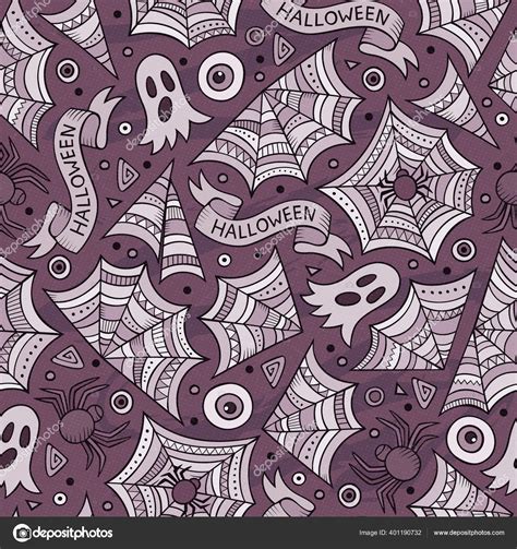 Cartoon Cute Hand Drawn Halloween Seamless Pattern Toned Detailed Lots