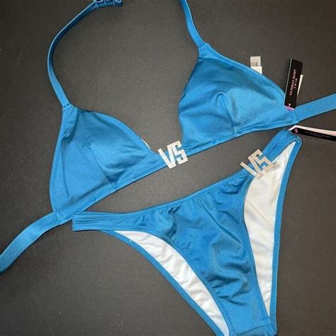Victoria S Secret Swim Victorias Secret Triangle M Bikini M Brazilian Bottom Blue Vs Shine