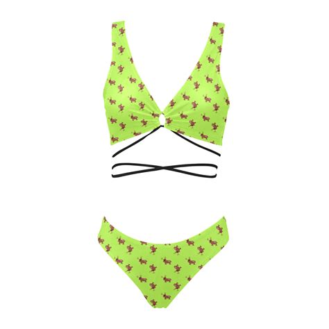 Kawaii Cute Deer Green Cross String Bikini Set Model S Id D