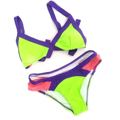 New Women S Sexy Beach Low Rise Bikini Cross Strap Blue Bandage Fluorescent Green Light