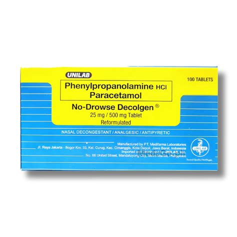 drowse decolgen  tablet phenylpropanolamine paracetamol mg
