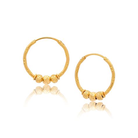 22k Gold Bead Medium Hoop Earrings 385g Queen Of Hearts Jewelry