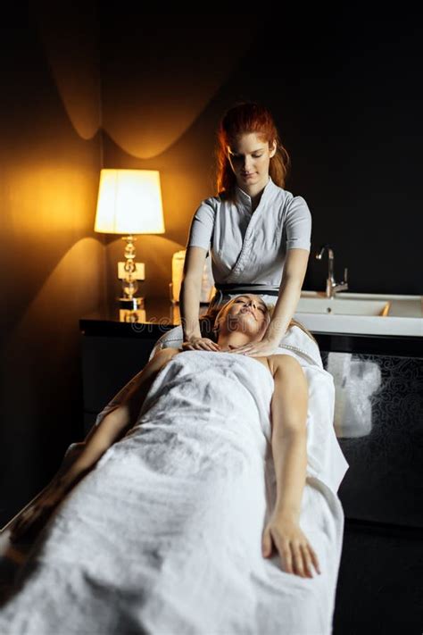 Lovely Brunette Enjoying Massage Stock Photo Image Of Person Attractive