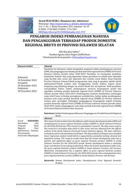 PDF PENGARUH INDEKS PEMBANGUNAN MANUSIA DAN PENGANGGURAN TERHADAP