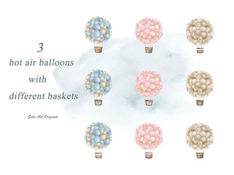 Hot Air Balloons Set Baby Shower Clipart Pinkblue Brown Etsy
