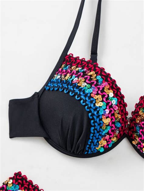 Bañador bikini push up con lentejuelas Moda de Mujer SHEIN México
