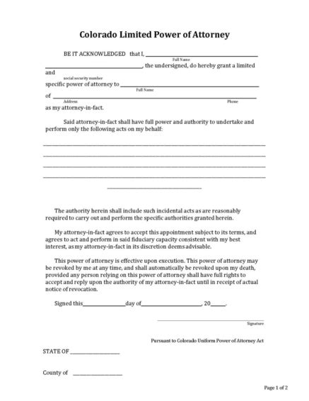 Colorado Power Of Attorney Forms 10 Types Pdf Word