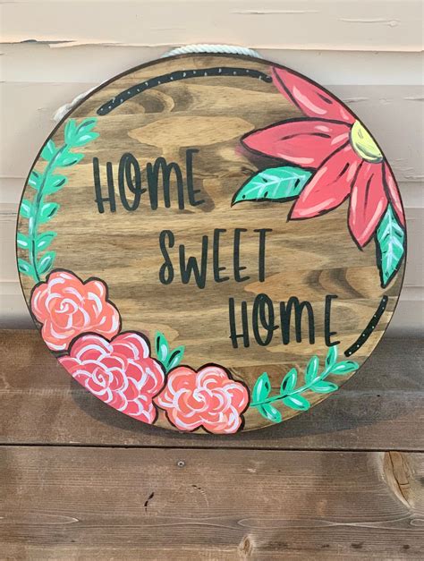 Wooden Round Hand Painted Door Hanger Wreath Etsy