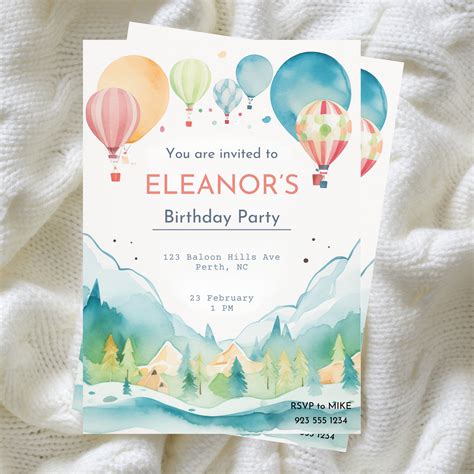Customizable Hot Air Balloon First Birthday Invite Watercolor Birthday Invite First Birthday