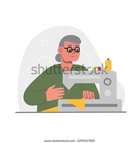 Female Cartoon Character Sewing Using Machine Stock Vector (Royalty ...