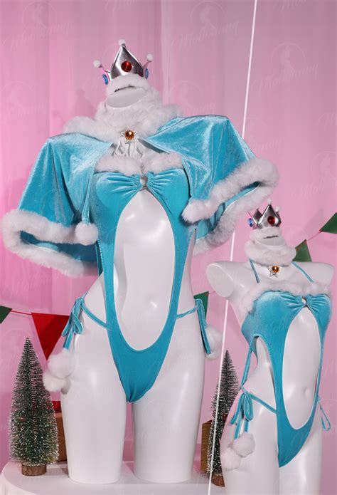 Rosalina Derivative Sexy Lingerie Set Christmas Furry Cutout Bodysuit With Short Cape Choker Crown