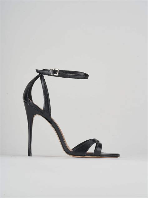 High heel sandals woman heel 11 cm black leather | Barca Stores