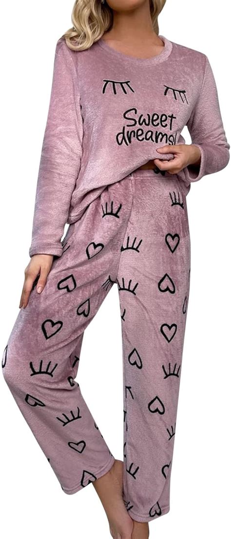 Sfit Schlafanzug Damen Fleece Zweiteiliger Lang Flanell Pyjama Winter