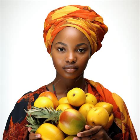 Studio shot of saint lucian woman with creole head tie and tropical