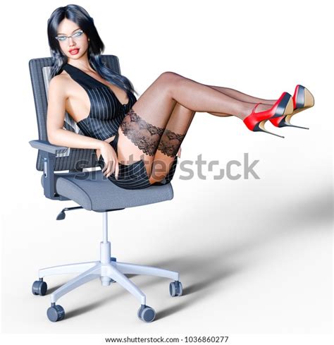 Longhaired Sexy Brunette Secretary Black Stockings Stock Illustration 1036860277 Shutterstock