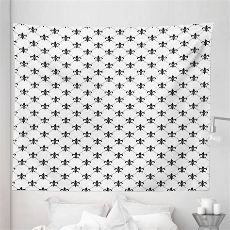 Fleur De Lis Tapestry Checkered Dotted Pattern With Monochrome