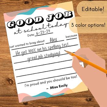 good job  school today note  parents editable  emily zurn