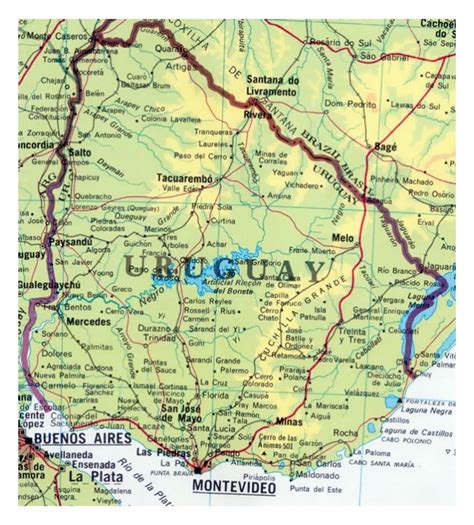 Detailed Map Of Uruguay With Roads And Cities Uruguay South America