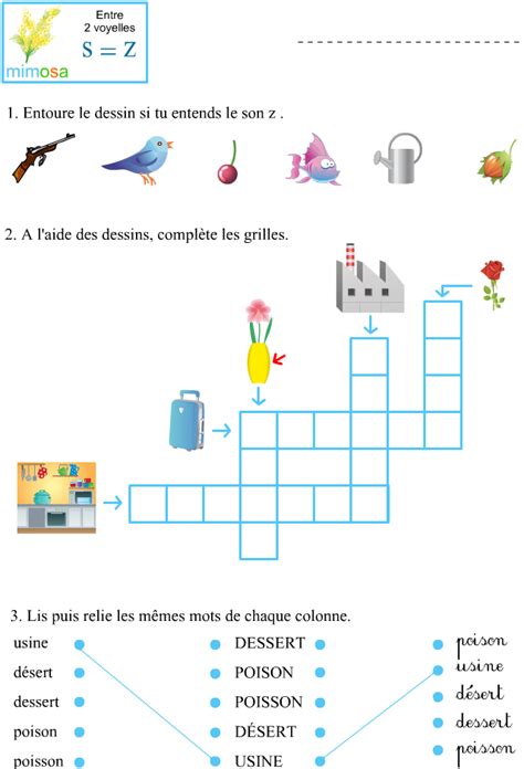 Fiche d exercices à imprimer le son z s z Apprendre à lire