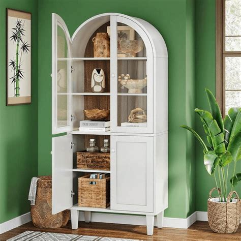 5 Tier Arched Display Cabinet Wooden And Tempered Acrylic Doors