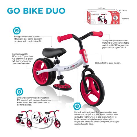 Globber - Go Bike Duo - Balance Bike For Toddlers 2+ (White/Pastel Pink ...