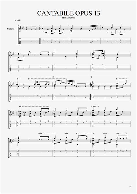 Tablature Cantabile Op De Fernando Sor Guitar Pro Guitare Seule