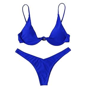 SweatyRocks Womens Sexy Adjustable Stripe Push Up Thong Bottom Triangle Bikini Swimsuit