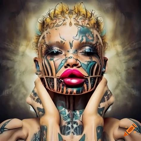 Surreal Abstract Depiction Of A Cyborg African Face With Tribal Tattoos