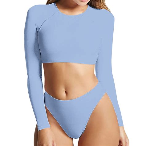 Gaecuw Womens Two Piece Swimsuits Bikini Long Sleeve Swimsuits Cropped Tops Bottoms Bathing